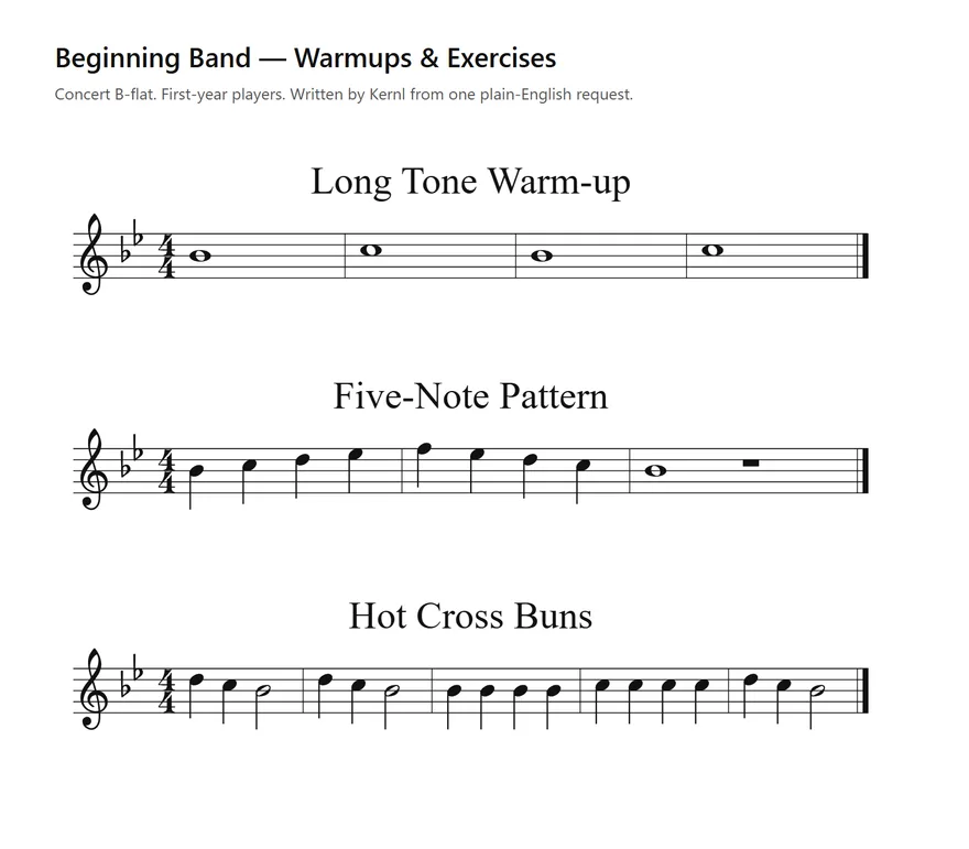 Beginning-band exercises as real sheet music preview