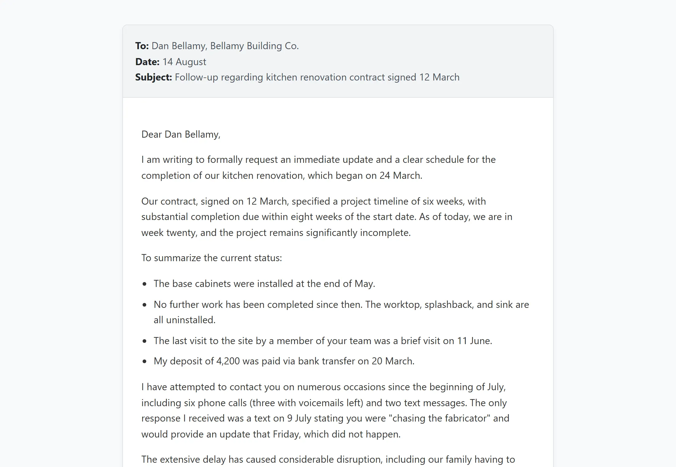 A frustrated vent into a sendable email preview