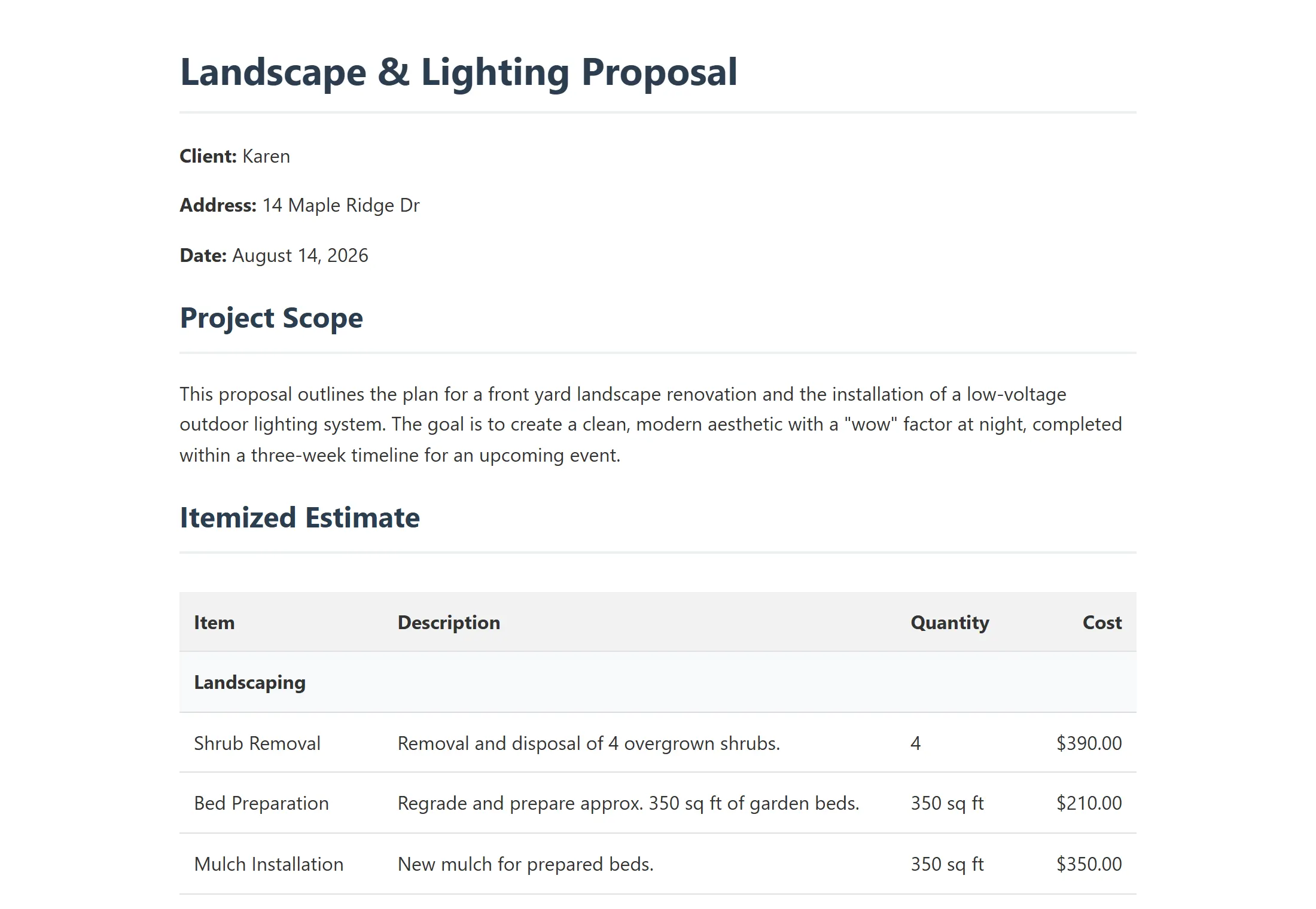 Site notes into a customer proposal preview